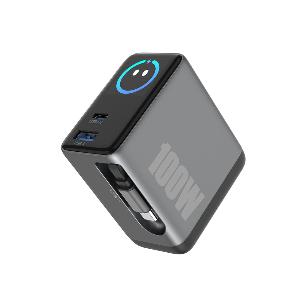 Retractable Portable Charger 100W Built-in Smart Display