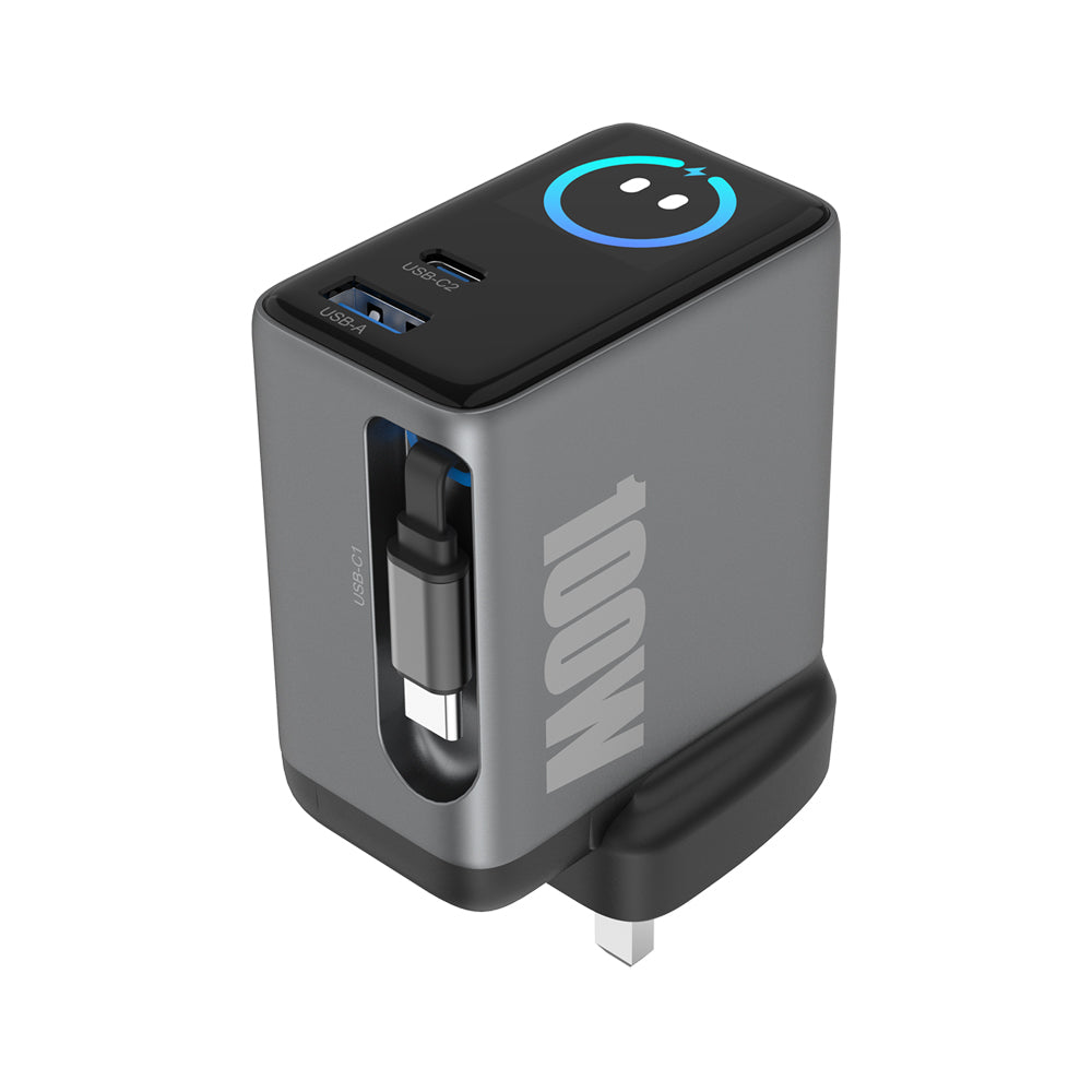Retractable Portable Charger 100W Built-in Smart Display