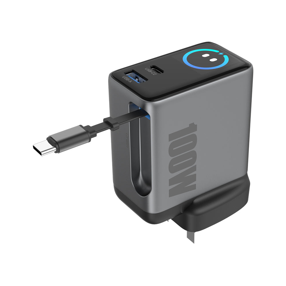 Retractable Portable Charger 100W Built-in Smart Display