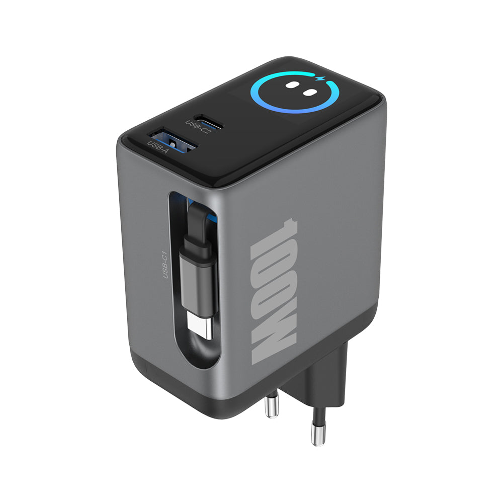 Retractable Portable Charger 100W Built-in Smart Display